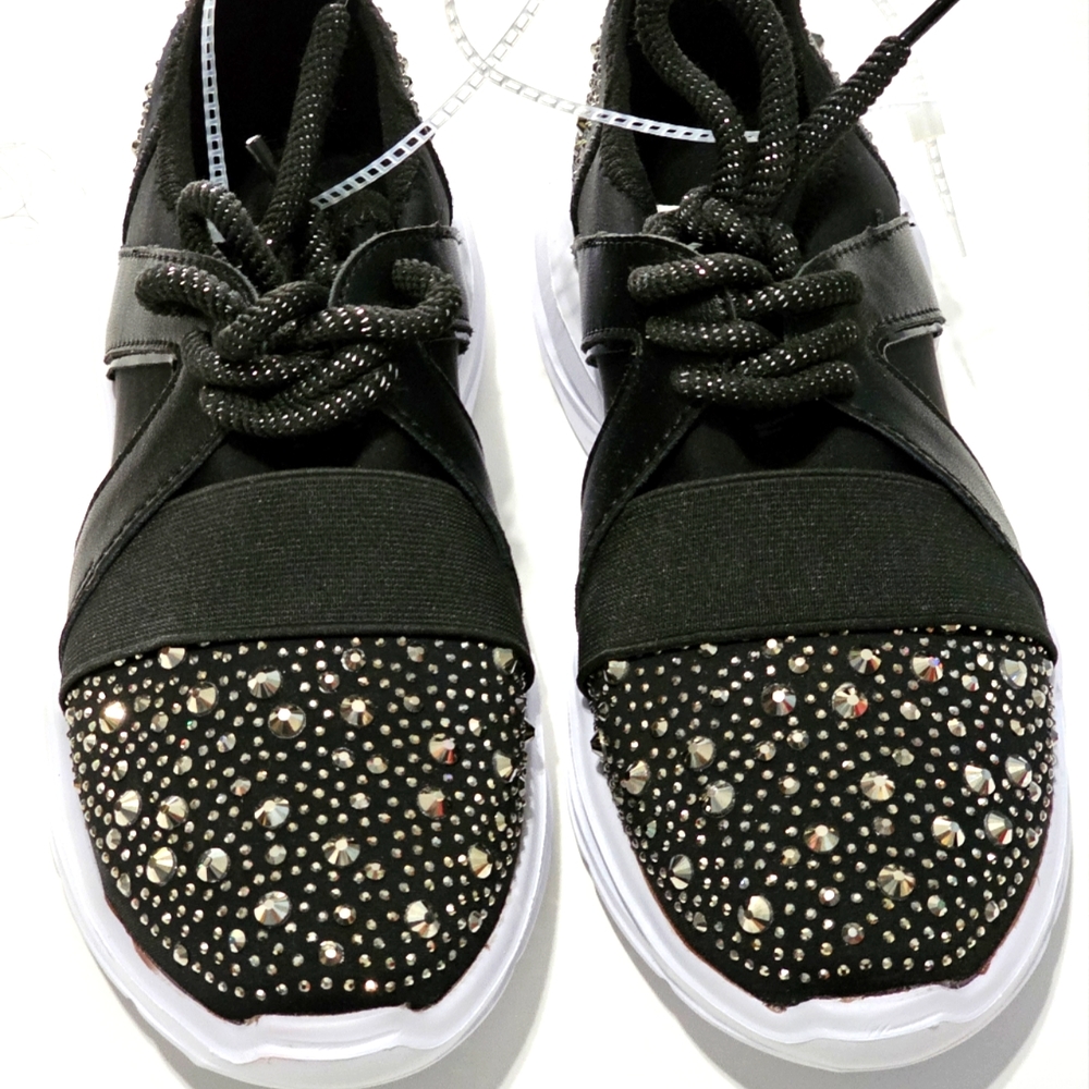 Carvela Lament Bling Black&silver Embellished Lace Up Sneakers Size 4